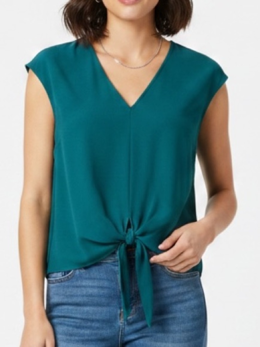 Express | LIKE NEW green cap sleeve tie front v-neck blouse size medium